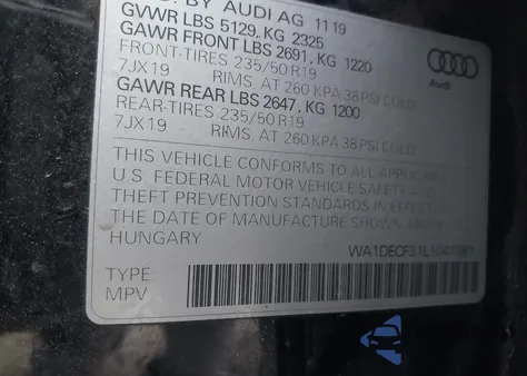 2020 Audi Q3 Premium 45 Tfsi S Line Quattro Tiptronic из США, поврежденный, VIN WA1DECF31L1041381